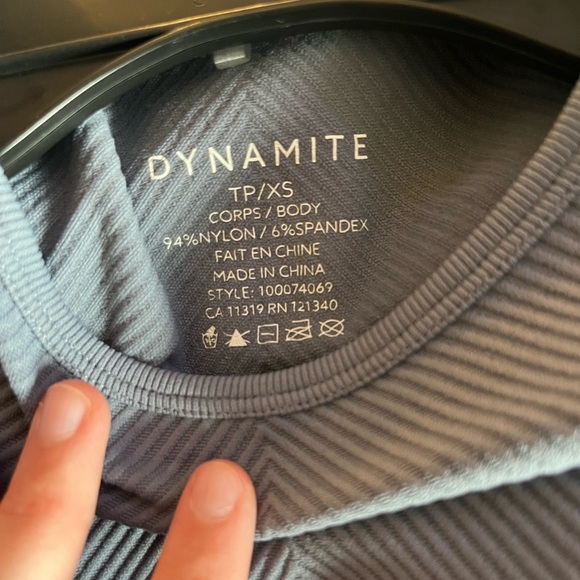 Garage, Dynamite | Ribbed Blue Tight (Somewhat Cropped) Long Sleeve - Picture 3 of 3